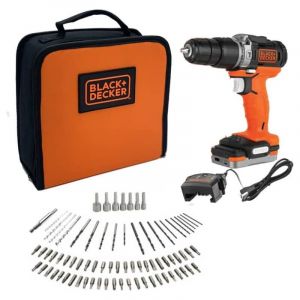 Black & Decker Perceuse visseuse à percussion sans fil 12 V + 80 accessoires + 1 batterie 1,5 Ah + 1 sac de transport - BDCHD12S1A-QW
