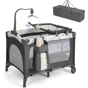 Lit Parapluie Bébé avec Matelas Boîte à Musique 3 Jouets Sac de Transport Sac Latéral Beige