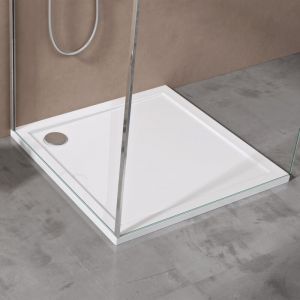 Doporro - Receveur de Douche Antiglisse Bac à Douche Carré Extraplat Acrylique Blanc Faro01 80x80x4cm + Bonde AL01