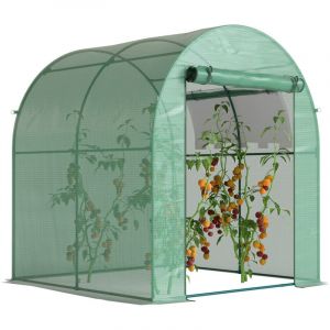 Outsunny Serre tunnel de jardin - 3,24m&sup2;, 180x180x200cm - porte et fen&ecirc;tre enroulables - cadre en acier, b&acirc;che PE - verte