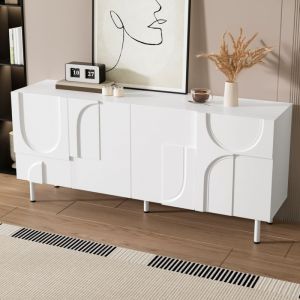 Buffet moderne 160 x 38,5 x 70 cm - 4 portes - Pieds en m&eacute;tal - MDF + panneaux de particules - Blanc