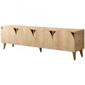 Cotecosy Meuble TV 4 portes en arc de cercle Klora 180cm-Naturel