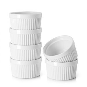 DOWAN Ramequin Lot, 6 X 240 ml Ramequins et Moules à Soufflés en Porcelaine, Ø10cm-Blanc