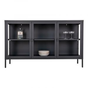 Maine- buffet 3 portes vitr&eacute;es acier noir 140cm