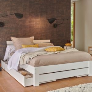 Drap housse literie de relaxation percale bio Elise CAMIF Lin 2 x 80 x 200 cm