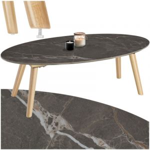 TecTake Table basse ovale Acerra, effet marbre 100x50x34,5 cm - Table basse, table d'appoint, table de canapé