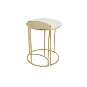 Miliboo Table d'appoint en métal laqué blanc et doré TOSCANE