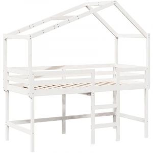 VidaXL Lit superposé et échelle et toit blanc 90x190cm bois pin massif, lit intermédiaire, lit mezzanine avec échelle, lit mezzanine pour enfants