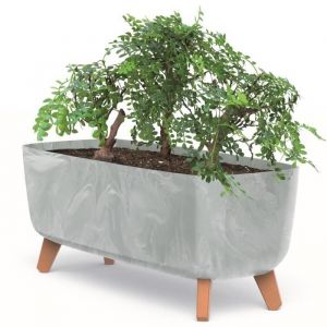 Pot de fleurs avec pieds jardiniere 39 cm bac a fleurs en plastique gris aspect béton
