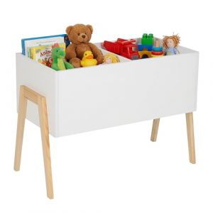 Relaxdays Coffre &agrave; Jouets pour Enfants, Design scandinave, H x L x P : 45 x 60 x 30 cm, MDF, Blanc/Nature.