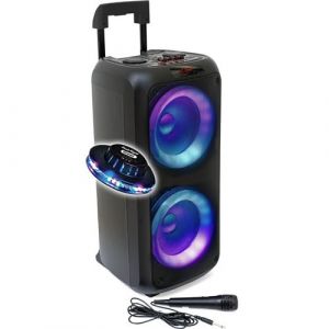 Ibiza Sound Enceinte Active Sono DJ VENUS600 - LUMINEUSE KARAOKE 2 x 8/20cm 600W, Bluetooth USB TWS, Batterie intégrée, OVNI LED