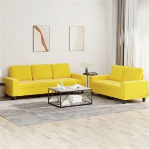 Image de VidaXL Ensemble de canapés 2 pcs jaune clair tissu