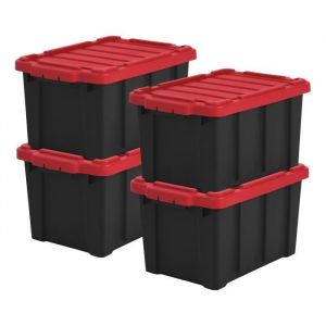 Image de Iris Ohyama Boite rangement plastique garage de 21L, Lot de 4, DDSKT-210, Noir/Rouge, L46.5 x P29.5 x H25.5 cm