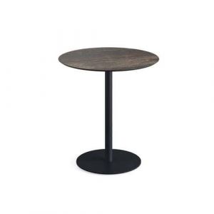 Urban table de bistrot avec piètement noir + plateau HPL aspect bois Ø70 cm Veba