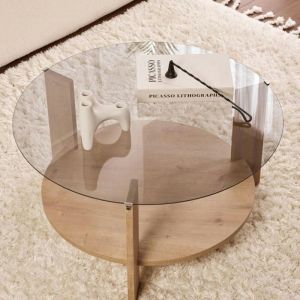 Pier Import - Table basse verre fumé double plateau - effet chêne salta