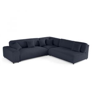 Garance - canap&eacute; modulable d'angle droit - 6 places - en velours c&ocirc;tel&eacute; - Bleu nuit