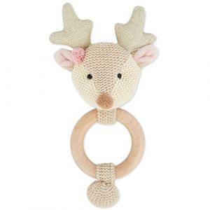 Bieco Hochet Bébé Chevreuil mignon avec Anneau en Bois Hochet Bebe 1 Mois Anneau Dentition Bebe avec Hochet Anneaux de Préhension