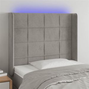 VidaXL Tête de Lit à LED Meuble de Chambre à Coucher Accessoire de Lit Simple Tête de Cadre de Lit Intérieur Gris Clair 93x16x118/128 cm Velours 3124084