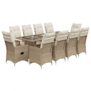 VidaXL Ensemble de bistro de jardin 11 pcs coussins beige poly rotin, ensemble de bistro de jardin, ensemble de balcon, ensemble de meubles d'ext&eacute;rieur 3277266