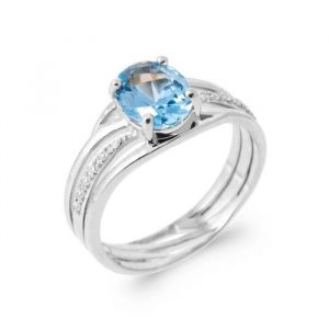 Bague - Argent Massif 925 - Topaze - Zirconium - Bleu - Femme
