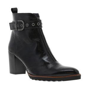 Dorking Bottines FEMME en cuir noir vernis à talon décroché haut et fermeture zippée
