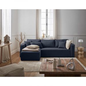 Topaze - canapé d'angle réversible - 4 places - convertible avec coffre - en tissu - Bleu