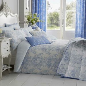 Homescapes - Parure de lit Bleu Toile de Jouy en polycoton, 230 x 220 cm - Bleu
