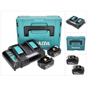 Makita Power Source Kit 18 V : 2x BL 1860 B Batteries 6,0 Ah + DC 18 SH Chargeur double + Makpac (197422-4) (199687-4)