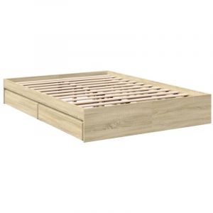 VidaXL Cadre de lit et tiroirs chêne sonoma 120x190 cm bois ingénierie, lit, lit de rangement, cadre de lit double, lit double