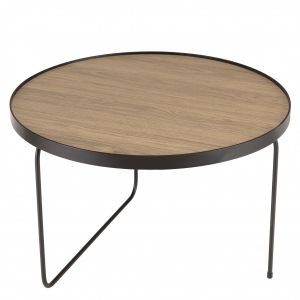Macabane Fleur - Table basse ronde 60x60cm mocha pieds asym&eacute;triques m&eacute;tal noir