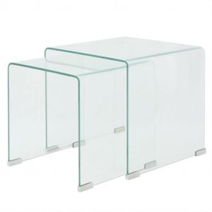 VidaXL Ensemble de tables gigognes 2 Pièces Verre trempé Transparent. Produit Neuf ! Garantie 0 ans !