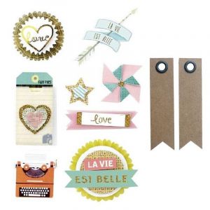 Image de Graines Créatives 8 stickers fun effet 3D 5 cm + 20 étiquettes kraft Fanion