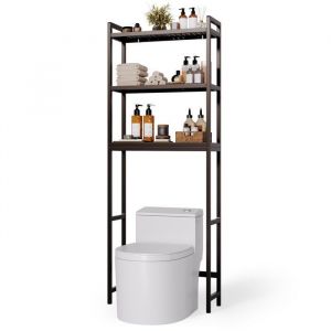 &Eacute;tag&egrave;re de Rangement de Salle de Bain &agrave; 3 Niveaux Bealife Meuble en Bambou pour Machine &agrave; Laver Toilettes 63 x 26 x 170 cm Noir