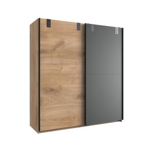 Calicosy Armoire 2 portes coulissantes : 1 décor chêne + 1 graphite - L180cm