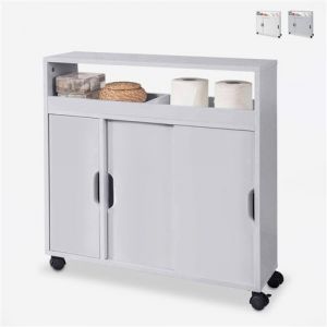 Meuble de salle de bain Kokua armoire à roulettes 2 portes coulissantes