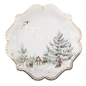 8 assiettes carton noël nature neige 22.5cm blanc - générique 95265