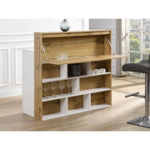 Meuble de bar avec 2 portes et 1 tiroir en mdf - Blanc et Naturel - lamonia