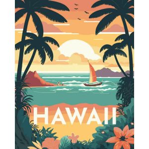Figured'Art Peinture par Num&eacute;ro Adulte avec Cadre Affiche Vintage Hawaii - Activit&eacute; Manuelle Kit de Loisir Cr&eacute;atif DIY Num&eacute;ro d'Art Complet - 40x50cm toile tendue sur ch&acirc;ssis