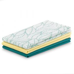 AmeliaHome Lot de 3 torchons de Cuisine en Coton 50 x 70 cm Motif Feuilles Turquoise Jaune