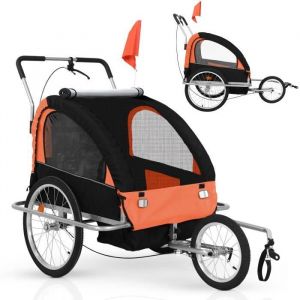 Jago Remorque Vélo Enfants - 2 Places, Ceinture de Sécurité 5 Points, Pliable, Noir-Rouge - Poussette, Jogger Biplace, Animal