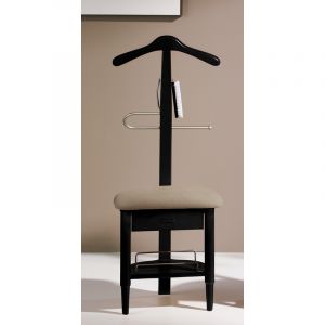 Pegane Valet de Nuit/Chaise Noir en hêtre massif avec plateau porte chaussures, tiroir et accessoires pour chaussures, 41 x 45 x 115 cm -