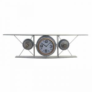 Image de Horloge Murale DKD Home Decor Verre Fer Avion Bois MDF Gris foncé (120 x 21 x 33.5 cm)