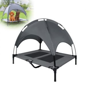 Aufun Lit Pour Chien Avec Auvent, Avec Toit Et Structure En Fer, Couchette Pour Animaux À L'extérieur, L 92 X B 76 X H 92 Cm(L)