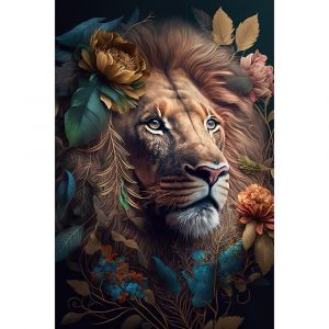 Ceanothe Tableau sur toile lion roi fleuri 45x65 cm