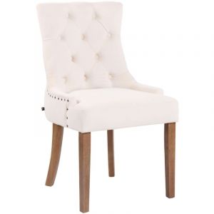 Décoshop26 Chaise de salle à manger x1 design antique capitonné en velours crème avec 4 pieds en bois clair 100001943