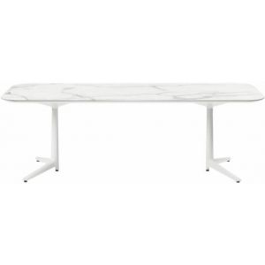 Image de Kartell Table rectangulaire Multiplo indoor/outdoor - Grès effet marbre / 180 x 90 cm blanc en céramique