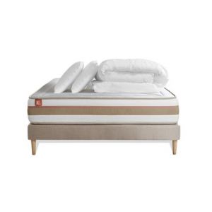 Image de Pack prêt à dormir matelas LE TENDRE 140x190 Ressorts ensac s + Mémoire de forme + sommier Beige + 2 oreillers + couette