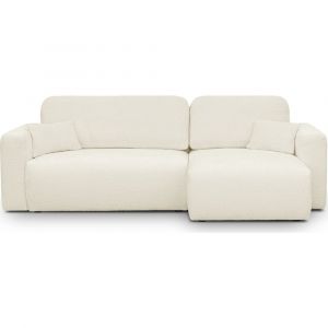 Canap&eacute; d'angle r&eacute;versible convertible 4 places avec coffre de rangement en tissu boucl&eacute; beige - Davis