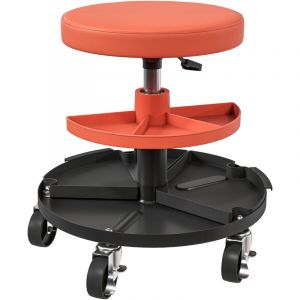 Homcom Tabouret d'atelier mobile - tabouret de mécanicien - pivotant réglable H.40-51 cm, 2 plateaux outils - terre de sienne