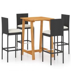 VidaXL Ensemble de meubles de bar avec table haute et tabourets en bois d'acacia et rotin synthétique noir avec coussins Vida XL